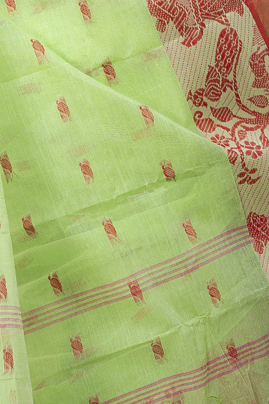 Olive Green Pure Cotton ParSakuntala Tant Saree (534)
